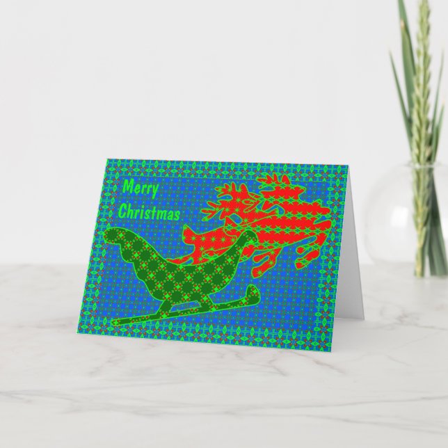 Reindeer & sleigh quilt holiday card (Front)