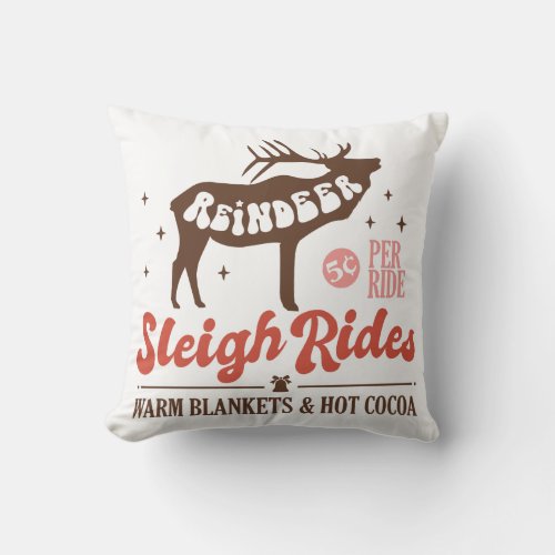 Reindeer Sleigh Rides Vintage Christmas Throw Pillow