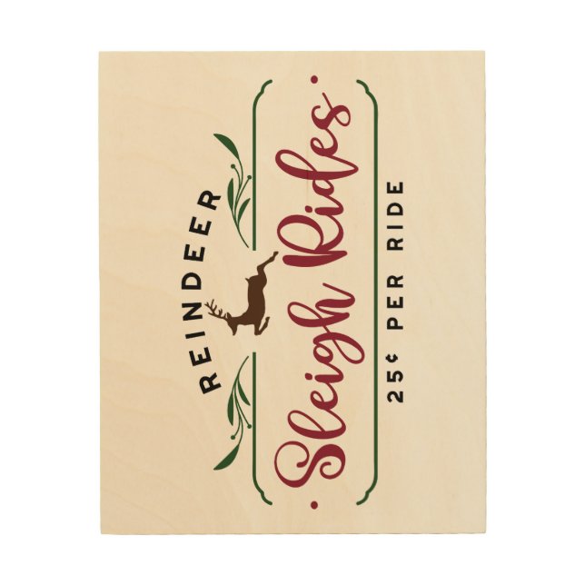 Reindeer Sleigh Rides Wood Wall Art (Front)