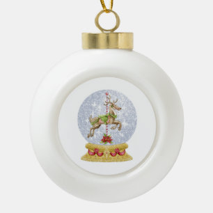 Reindeer snow globe ceramic ball christmas ornament