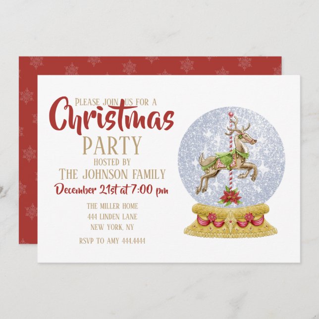 Reindeer snow globe         invitation (Front/Back)