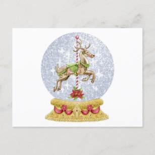Reindeer snow globe postcard