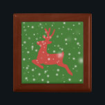 Reindeer Snow X-mas Tile Gift Box, Golden Oak Jewelry Box<br><div class="desc">Happy reindeer snow x-mas design</div>