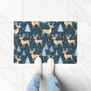 Reindeer Snowflake Christmas Winter Green Modern Doormat