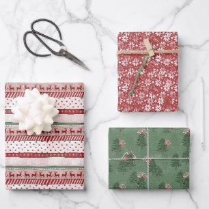Reindeer Snowflake Gingerbread Nordic Christmas Wrapping Paper Sheets