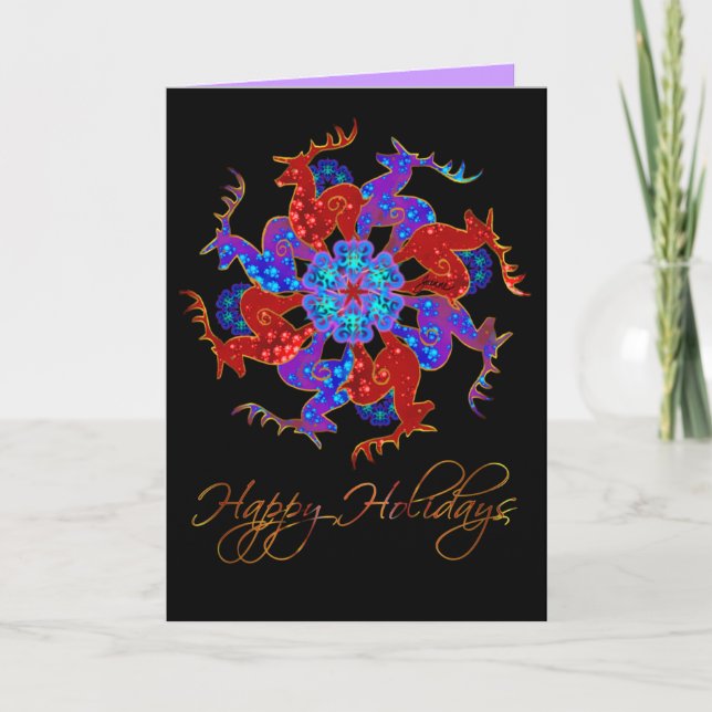 Reindeer Snowflake Holiday Greeting Card (Front)