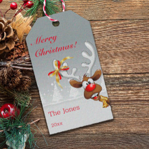 Reindeer Snowflake minimalist red letter Gift Tag