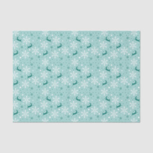 Reindeer Snowflake Teal Christmas Pattern Tissue Paper