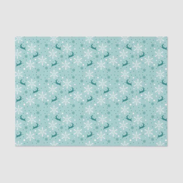 Reindeer Snowflake Teal Christmas Pattern Tissue Paper (Front)