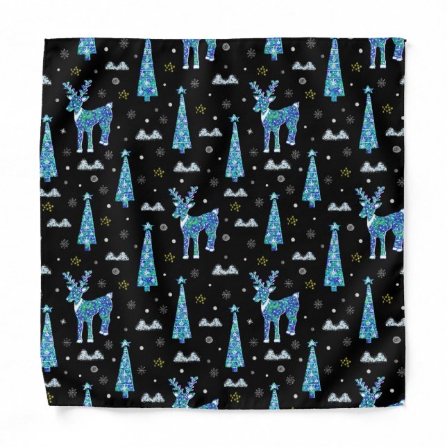 Reindeer, snowflakes, Christmas pattern Bandana (Front)