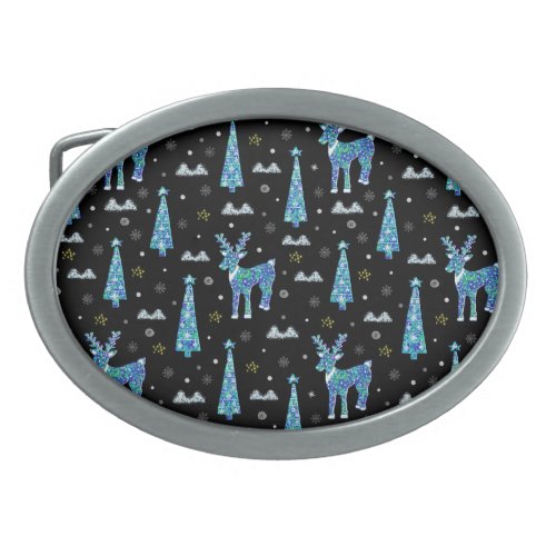 Reindeer snowflakes Christmas pattern Belt Buckle