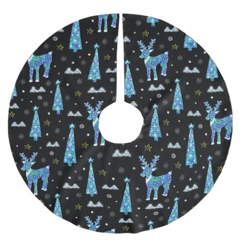 Reindeer snowflakes Christmas pattern Brushed Polyester Tree Skirt