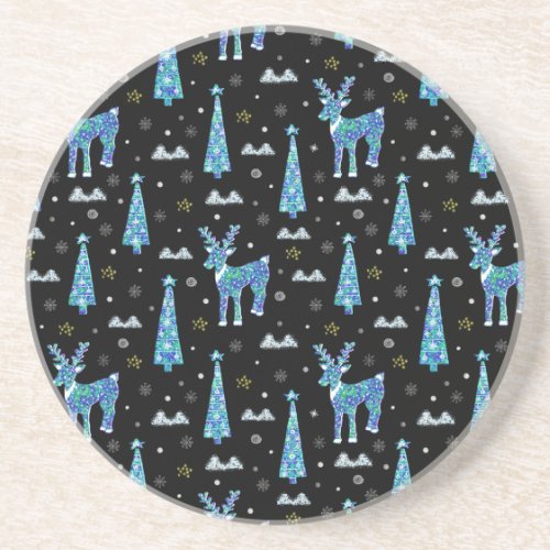 Reindeer snowflakes Christmas pattern Coaster