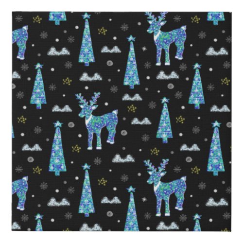 Reindeer snowflakes Christmas pattern Faux Canvas Print