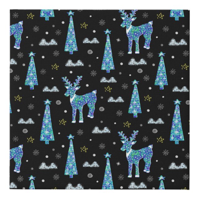 Reindeer, snowflakes, Christmas pattern Faux Canvas Print (Front)