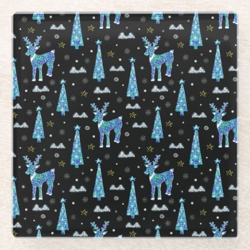 Reindeer snowflakes Christmas pattern Glass Coaster