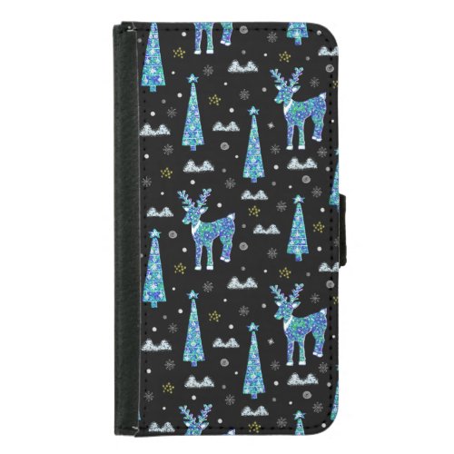 Reindeer snowflakes Christmas pattern Samsung Galaxy S5 Wallet Case