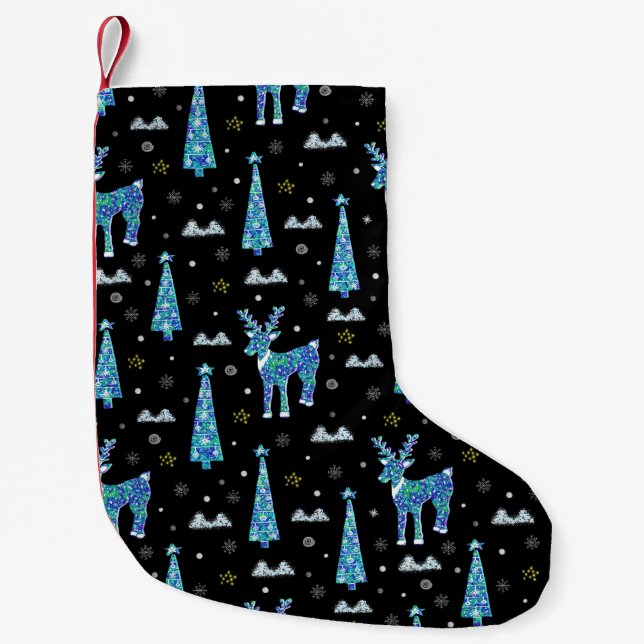 Reindeer, snowflakes, Christmas pattern Small Christmas Stocking (Front)