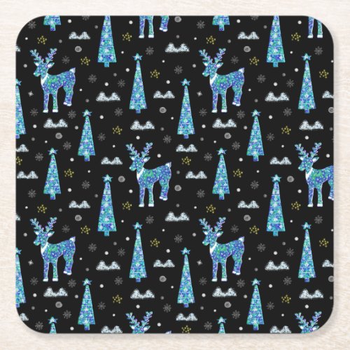Reindeer snowflakes Christmas pattern Square Paper Coaster