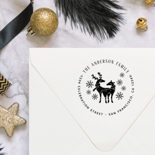 Reindeer  Snowflakes Christmas Return Address Self_inking Stamp