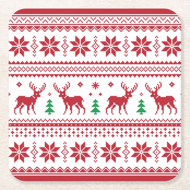 Reindeer Snowflakes Fair Isle Design Paper Coaster