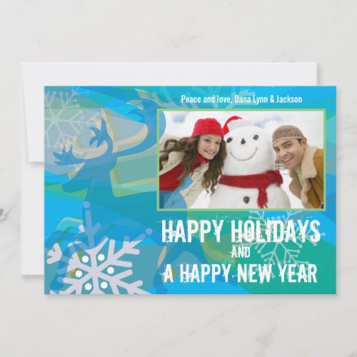 Reindeer  Snowflakes Holiday Photo Greeting Card