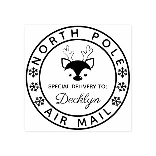 Reindeer Snowflakes North Pole Special Delivery Rubber Stamp