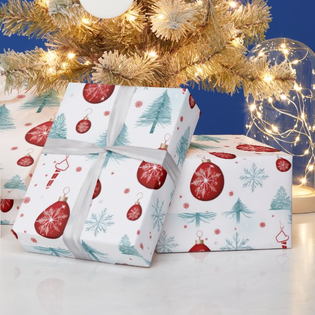 Reindeer Snowflakes Ornaments White  Christmas Wrapping Paper (Holidays)