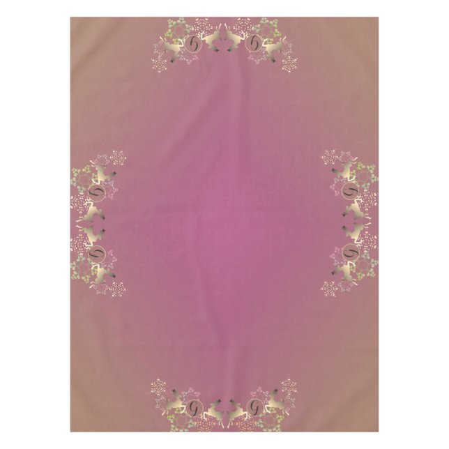 Reindeer & Snowflakes Purple Monogram Tablecloth (Front)