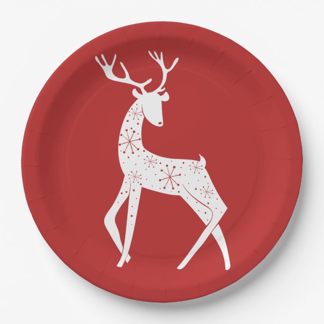 Reindeer & Snowflakes Reindeer Crossing Christmas Paper Plates (Front)