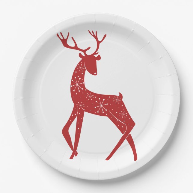 Reindeer & Snowflakes Reindeer Crossing Christmas Paper Plates (Front)