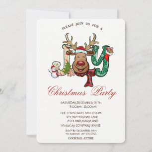 Reindeer,Snowman,Joy Christmas Party Invitation