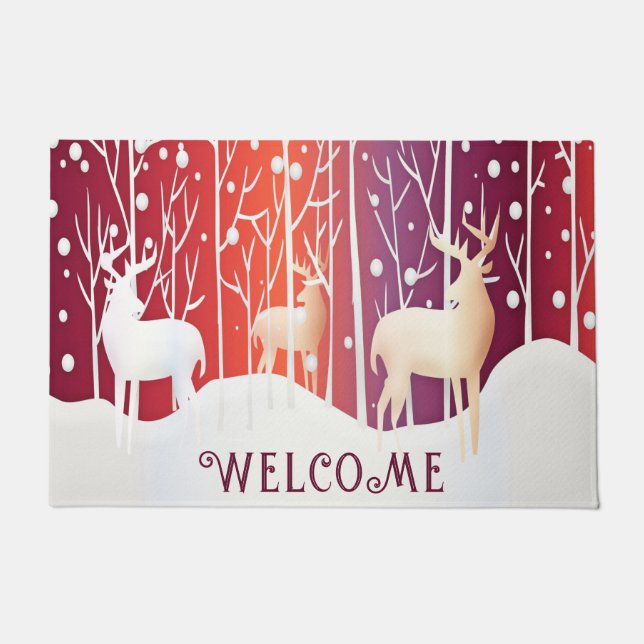 Reindeer Snowy Holiday Doormat (Front)