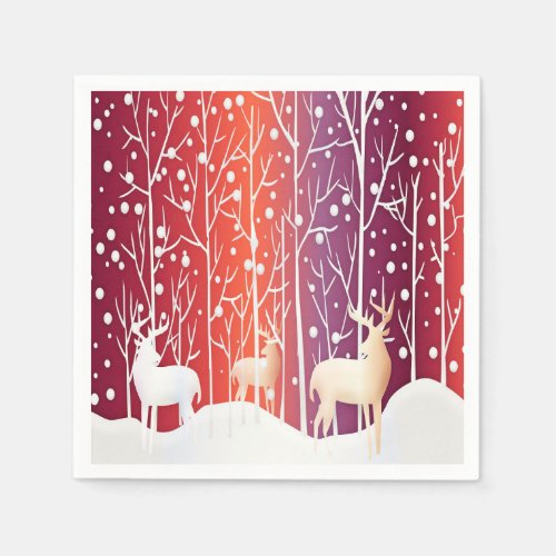 Reindeer Snowy Holiday Paper Napkin