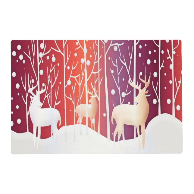 Reindeer Snowy Holiday Placemat (Front)