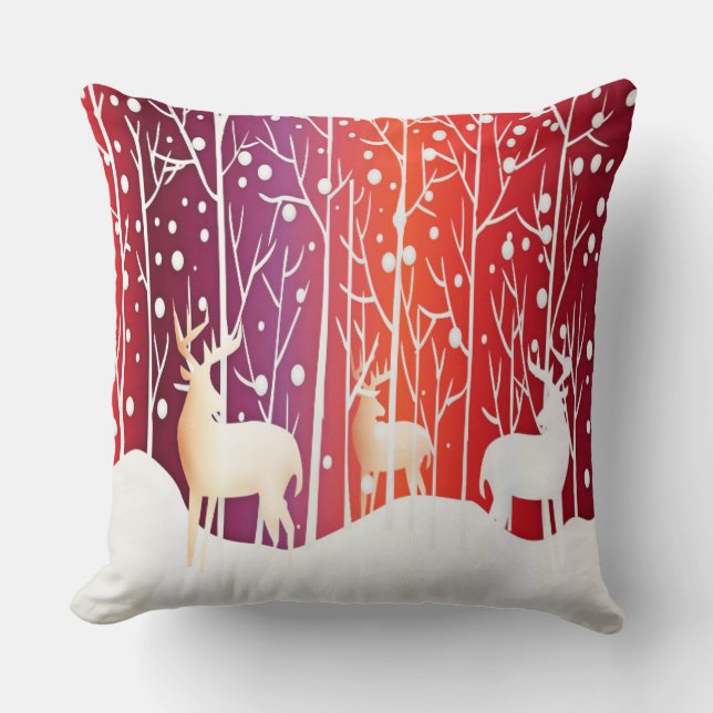Reindeer Snowy Holiday Throw Pillow (Front)