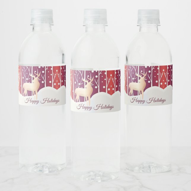 Reindeer Snowy Holiday Water Bottle Label (Bottles)