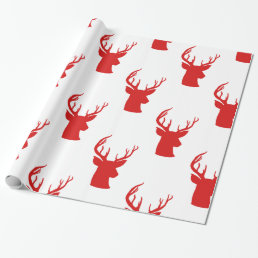 Reindeer | Stag | Antler Red Holiday Pattern Wrapping Paper