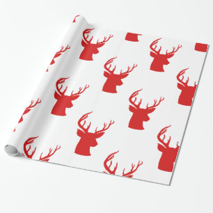 Reindeer Stag Antler Red Holiday Pattern Wrapping Paper