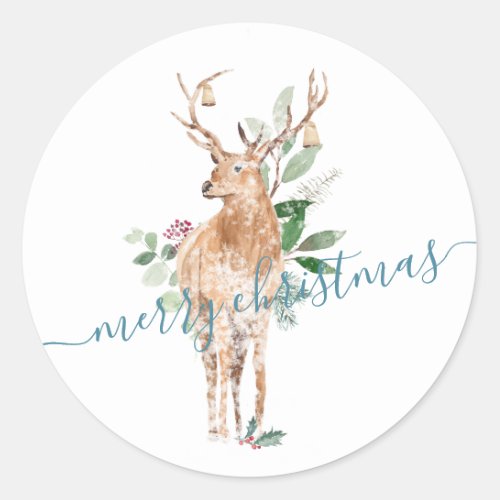Reindeer Stag Dressed For Christmas Classic Round Sticker