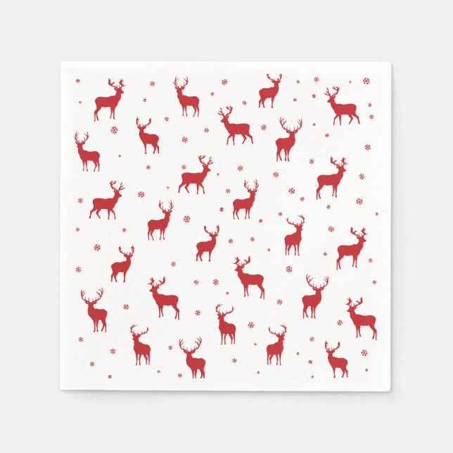 Reindeer Stag Pattern Red Holiday Napkins (Front)