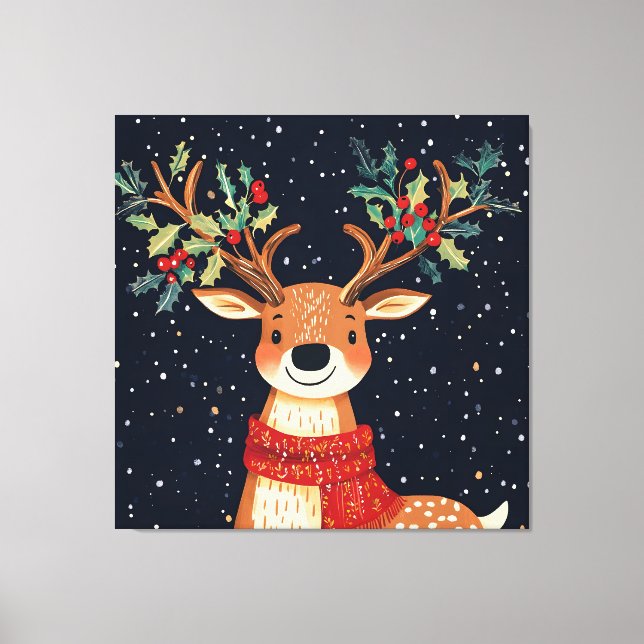 Reindeer Starry Christmas Twinkle Night Canvas Print (Front)