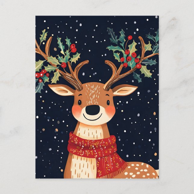 Reindeer Starry Christmas Twinkle Night Holiday Postcard (Front)