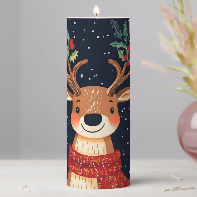 Reindeer Starry Christmas Twinkle Night Pillar Candle (In Situ)