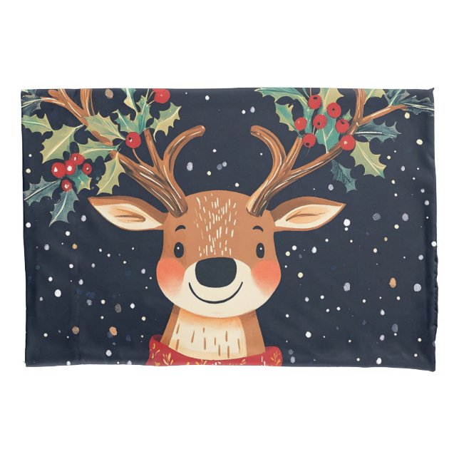 Reindeer Starry Christmas Twinkle Night Pillow Case (Front)