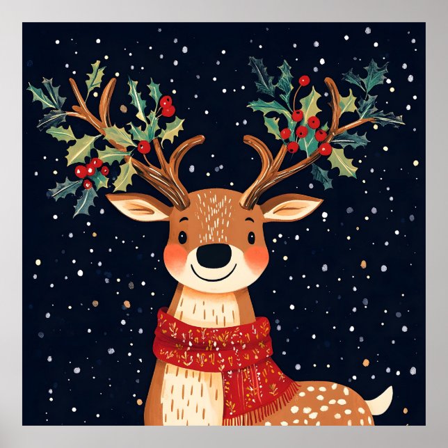 Reindeer Starry Christmas Twinkle Night Poster (Front)