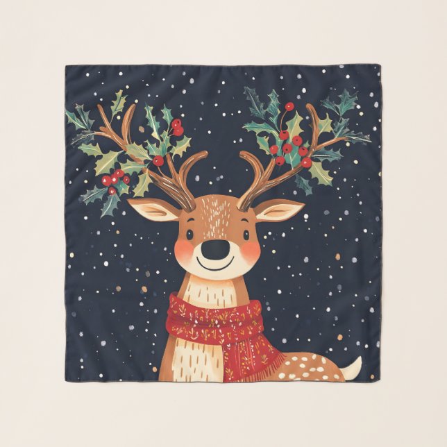 Reindeer Starry Christmas Twinkle Night Scarf (Front)