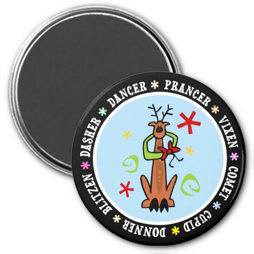 Reindeer Stars  Swirls Cartoon Magnet