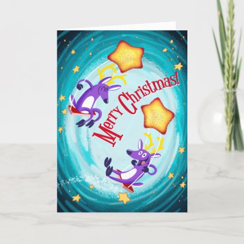 REINDEER SWING ON A STAR by Jeff Willis Art Holiday Card