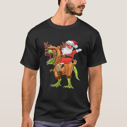 Reindeer T Rex Dinosaur Santa Christmas Costume T_Shirt